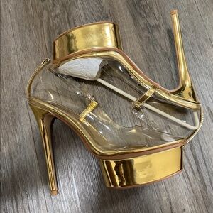 Fashion Nova Gold Clear Platform Slingback Heels